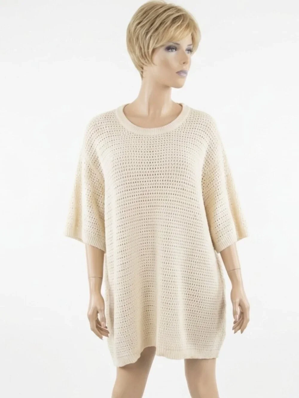 Nwt Boho American Eagle Cream Open Knit Sweater Sz 3XL Oversized Stretchy Cotton - Picture 2 of 5